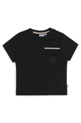 T-shirt per bambini in cotone con monogramma Double B ricamato, Nero