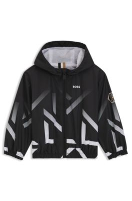 Kids' hooded windbreaker with degrad&eacute; artwork, Black