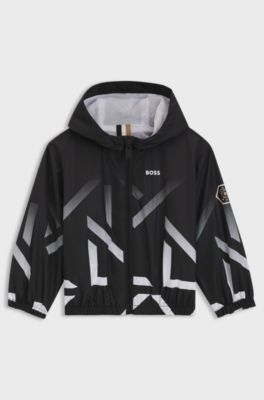Kids' hooded windbreaker with degrad&eacute; artwork, Black