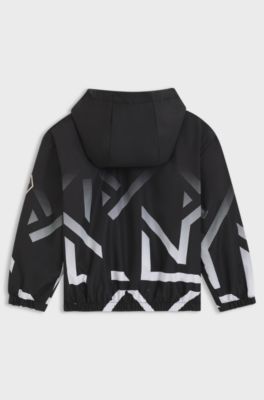 Kids' hooded windbreaker with degrad&eacute; artwork, Black