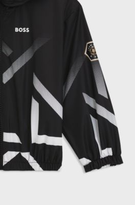 Kids' hooded windbreaker with degrad&eacute; artwork, Black