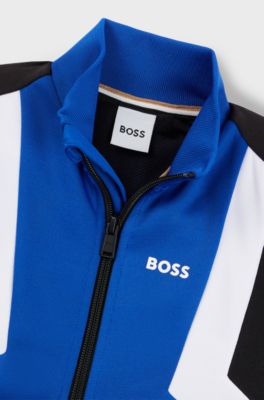 Kids' zip-up jacket with stripes and logo details, Blue