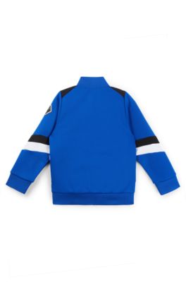 Kids' zip-up jacket with stripes and logo details, Blue