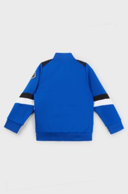 Kids' zip-up jacket with stripes and logo details, Blue