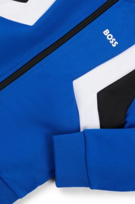 Kids' zip-up jacket with stripes and logo details, Blue