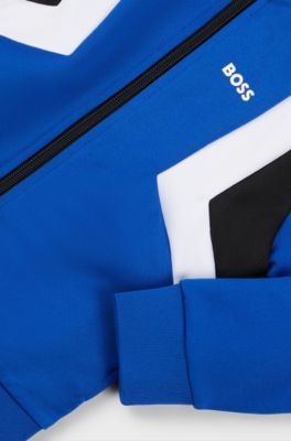 Kids' zip-up jacket with stripes and logo details, Blue