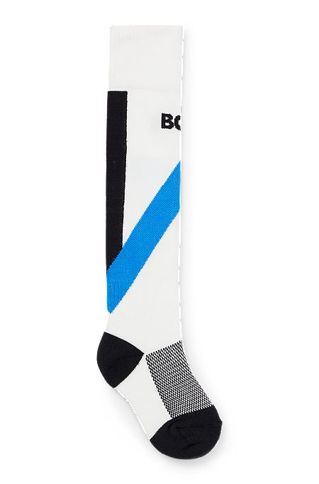 Kids' socks with stripes and branding, White