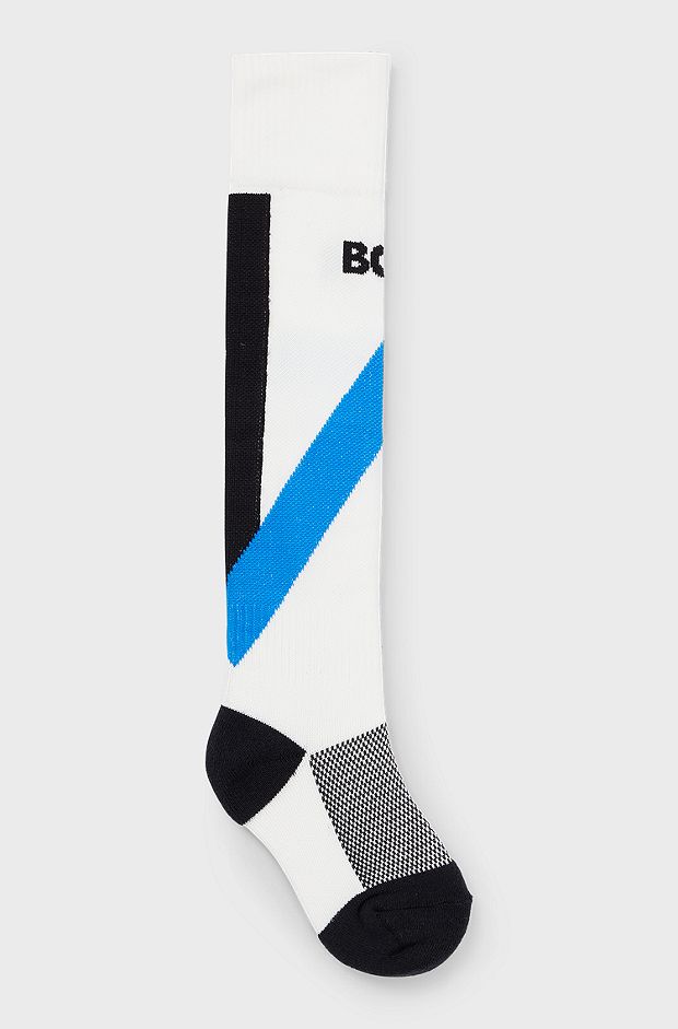 Kids' socks with stripes and branding, White