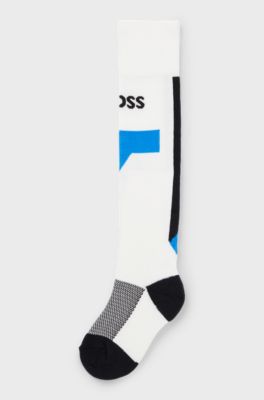 Kids' socks with stripes and branding, White
