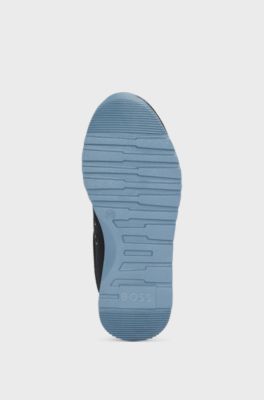 Kids' trainers in mixed materials with leather trims, Black