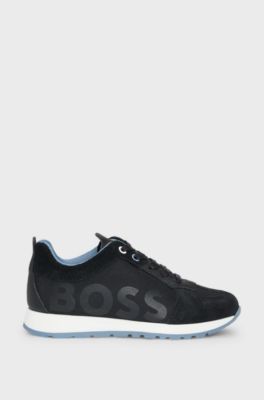 Kids' trainers in mixed materials with leather trims, Black