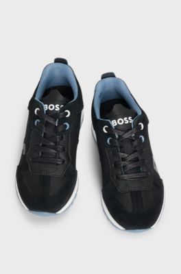 Kids' trainers in mixed materials with leather trims, Black