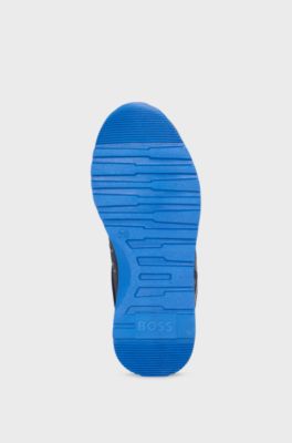 Kids' trainers in mixed materials with leather trims, Dark Blue