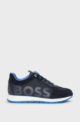 Kids' trainers in mixed materials with leather trims, Dark Blue