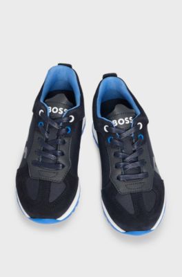Kids' trainers in mixed materials with leather trims, Dark Blue