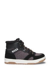 Kindersneakers van verschillende materialen met voering van imitatieshearling, Zwart