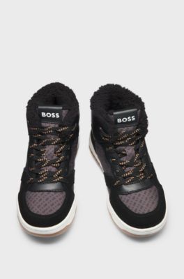 Kids' trainers in mixed materials with faux-shearling lining, Black