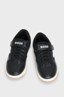 Kids' trainers in mixed materials with logo details, Black