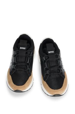 Kids' logo-print trainers in leather and mesh, Black