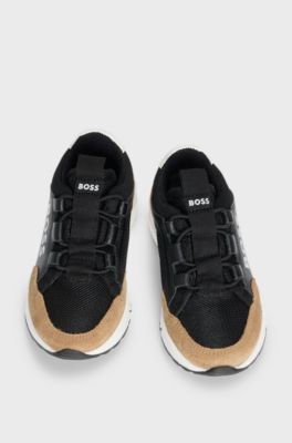 Kids' logo-print trainers in leather and mesh, Black