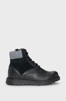Kids-Boots aus Leder mit Innenfutter aus Shearling-Imitat, Schwarz