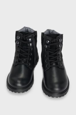 Kids-Boots aus Leder mit Innenfutter aus Shearling-Imitat, Schwarz