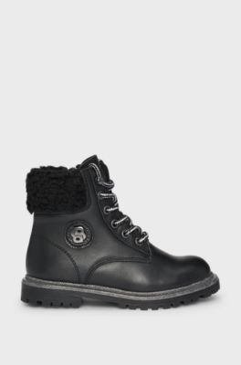 Kids' leather boots with Double B monogram, Black