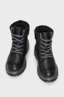 Kids' leather boots with Double B monogram, Black