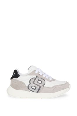 Kids' trainers in leather with Double B monogram, White