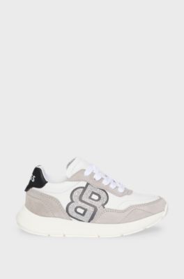 Kids' trainers in leather with Double B monogram, White