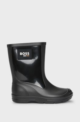 Kids' rain boots with signature-stripe logo label, Black