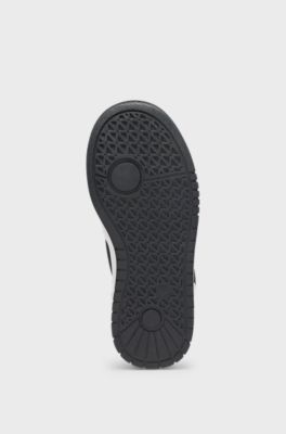 Baskets en m&eacute;lange de mati&egrave;res avec cuir et toile cir&eacute;e pour enfant, Noir