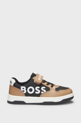 Sneakers per bambini in materiali misti con pelle e tela cerata, Nero