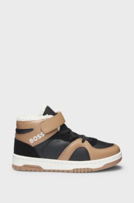 Sneakers high-top per bambini in pelle e tela, Marrone