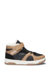 Kids' high-top trainers with leather and canvas, Brown