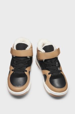 Sneakers high-top per bambini in pelle e tela, Marrone
