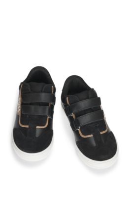 Kids' trainers in leather and mesh, Black