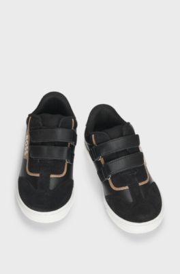 Kids' trainers in leather and mesh, Black