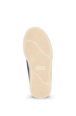 Kids' trainers in leather with branded touch-closure straps, Dark Blue