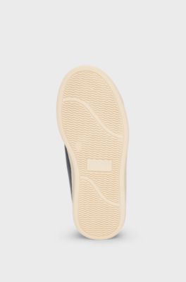 Kids' trainers in leather with branded touch-closure straps, Dark Blue