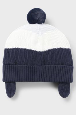 Baby beanie hat in cotton with red-panda badge, Dark Blue