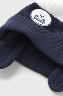 Baby beanie hat in cotton with red-panda badge, Dark Blue