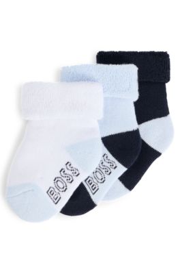 Calze per neonati con suola brandizzata in confezione da tre, Blu