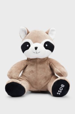 Panda rosso per neonati in pelliccia sintetica con logo, Marrone