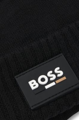 Kids' beanie hat with silicone logo label, Black