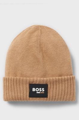 Kids' beanie hat with silicone logo label, Brown