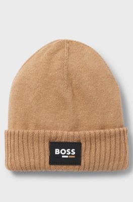 Kids' beanie hat with silicone logo label, Brown