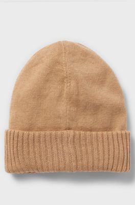 Kids' beanie hat with silicone logo label, Brown