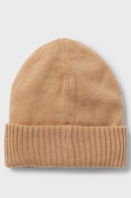 Kids' beanie hat with silicone logo label, Brown