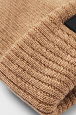 Kids' beanie hat with silicone logo label, Brown